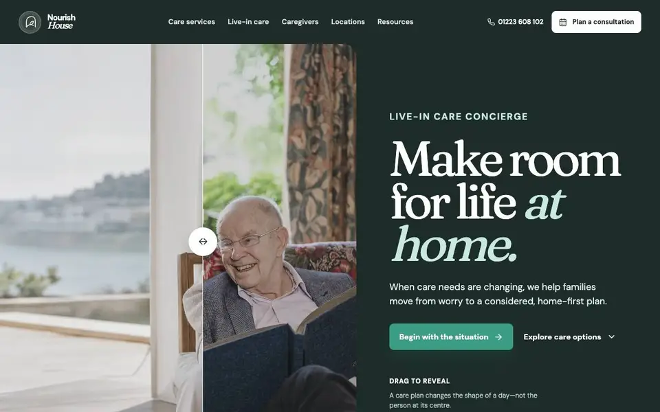 Nourish House — Live-In Care Concierge website screenshot