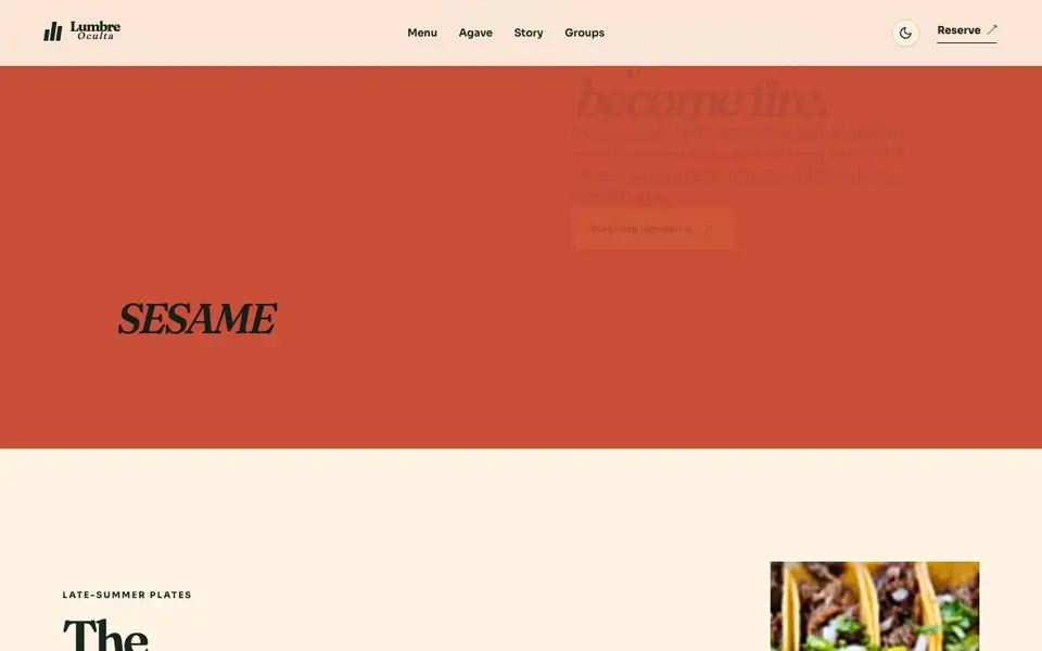 Lumbre Oculta — Contemporary Mexican Cocina interior page and content preview