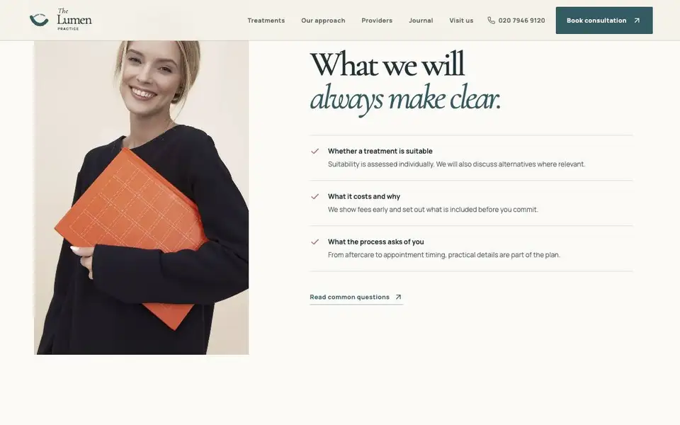 The Lumen Practice interior page and content preview