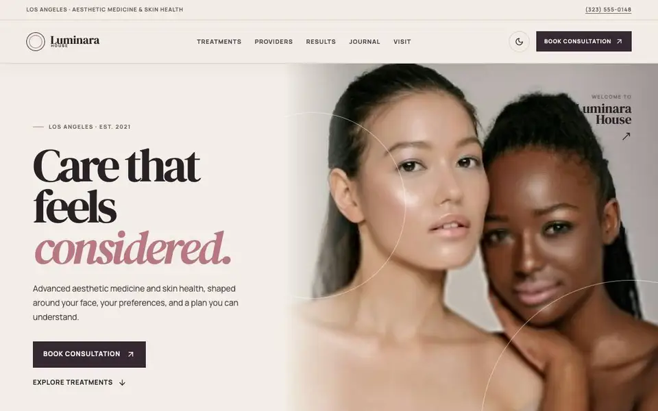 Luminara House Med Spa website screenshot