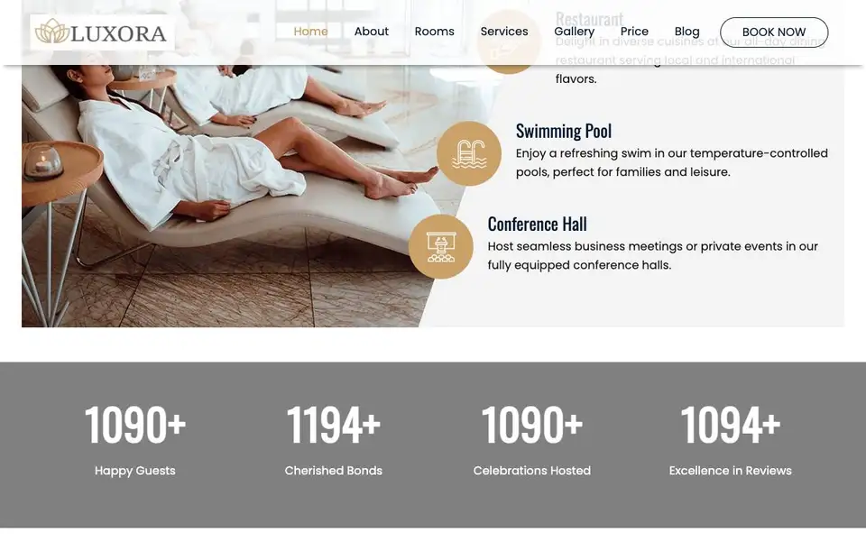 Luxora Hotel & Restaurant interior page and content preview