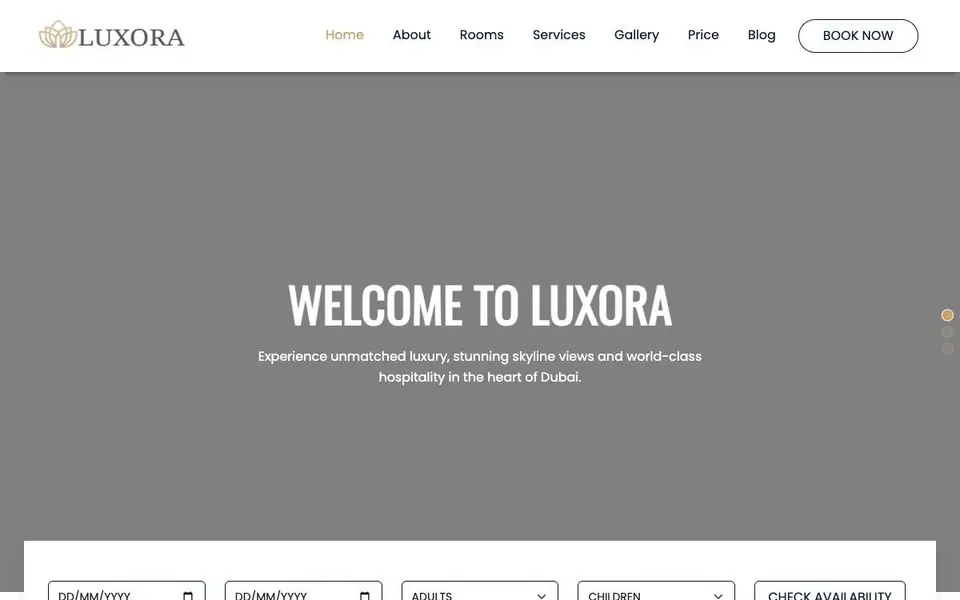 Luxora Hotel & Restaurant website screenshot
