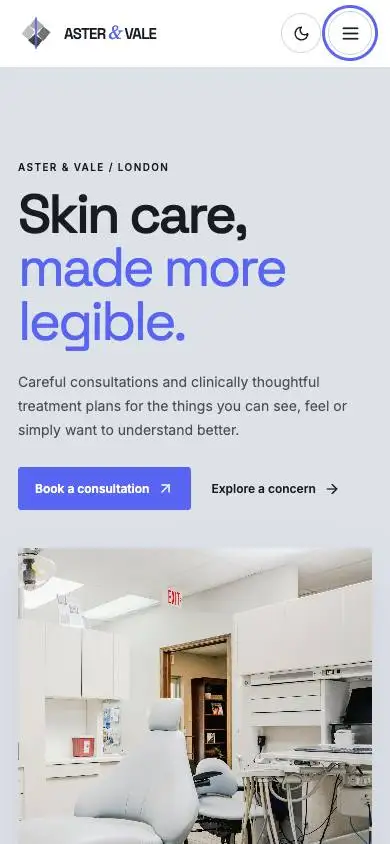 Aster & Vale Skin Studio mobile website preview
