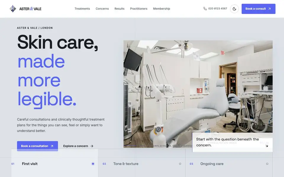 Aster & Vale Skin Studio website screenshot