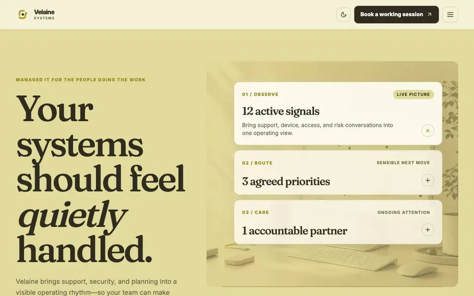 Velaine Systems — Managed IT Provider Website website screenshot