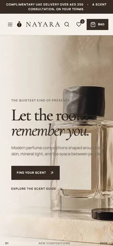 Minimal White Perfume Studio mobile website preview