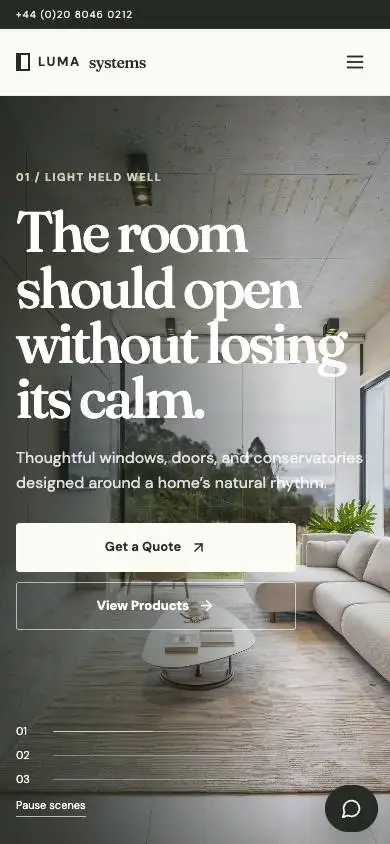 Luma Systems — Minimal Window Systems Studio mobile website preview