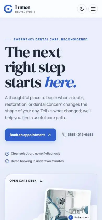 Lumen Dental Studio — Modern Emergency Dentist mobile website preview