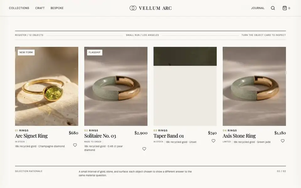 Aster & Vale — Modern Fine Jewelry Storefront interior page and content preview