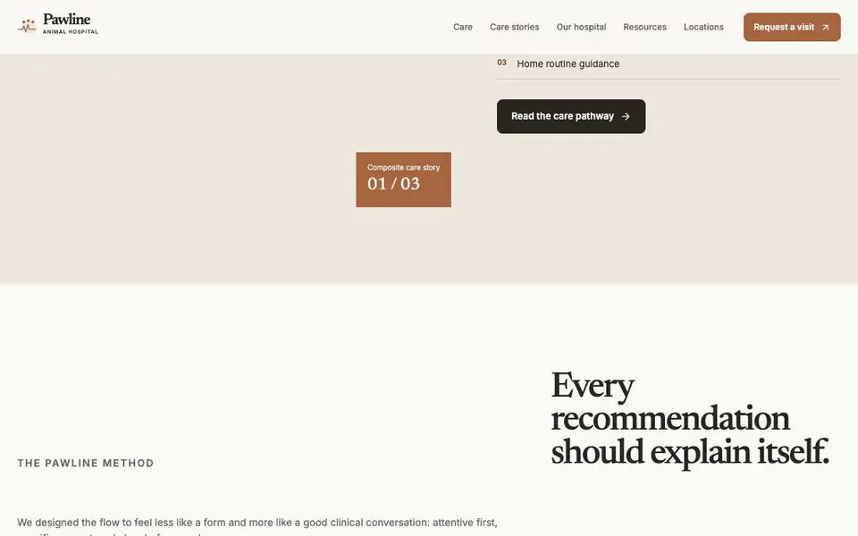 Pawline Animal Hospital interior page and content preview