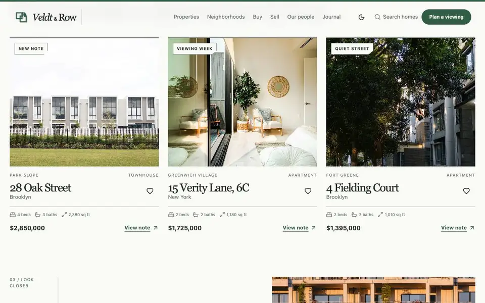 Veldt & Row — Modern Urban Realtor interior page and content preview