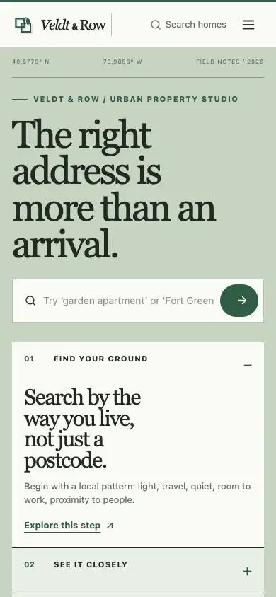 Veldt & Row — Modern Urban Realtor mobile website preview