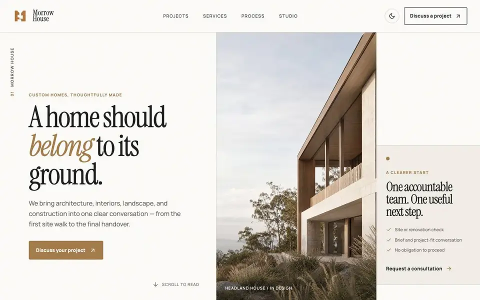 Morrow House — Luxury Custom Homes website screenshot