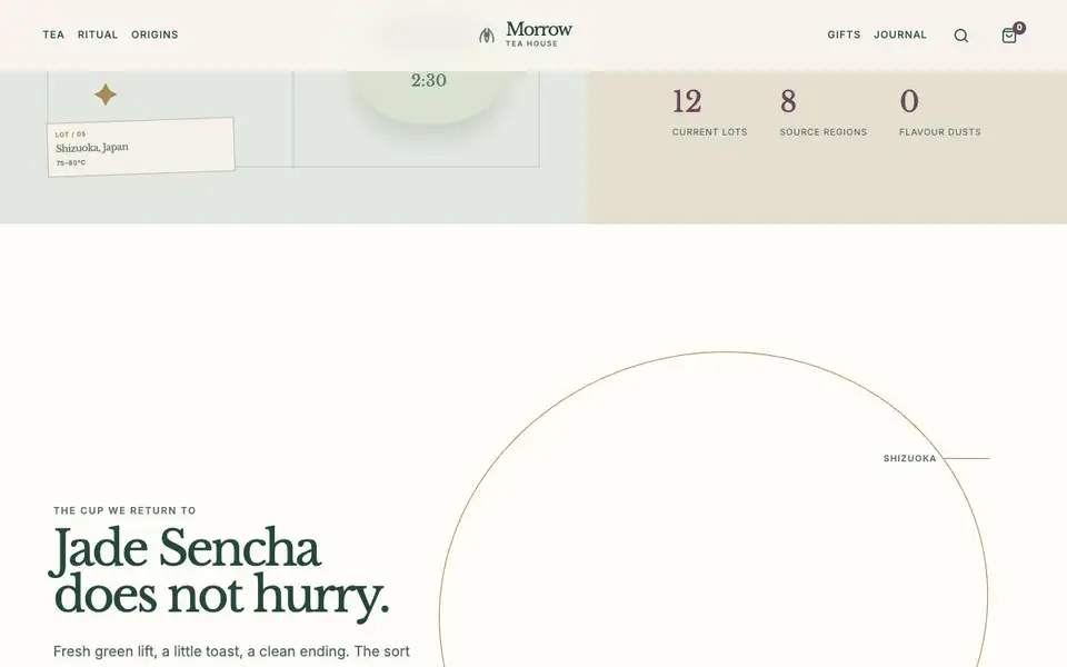 Morrow Tea House interior page and content preview