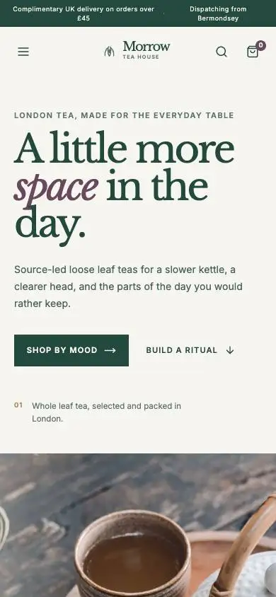 Morrow Tea House mobile website preview