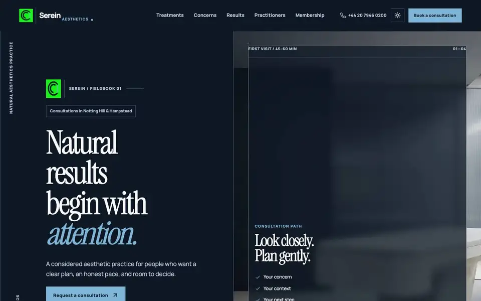 Serein Aesthetics — Natural Aesthetics Practice website screenshot