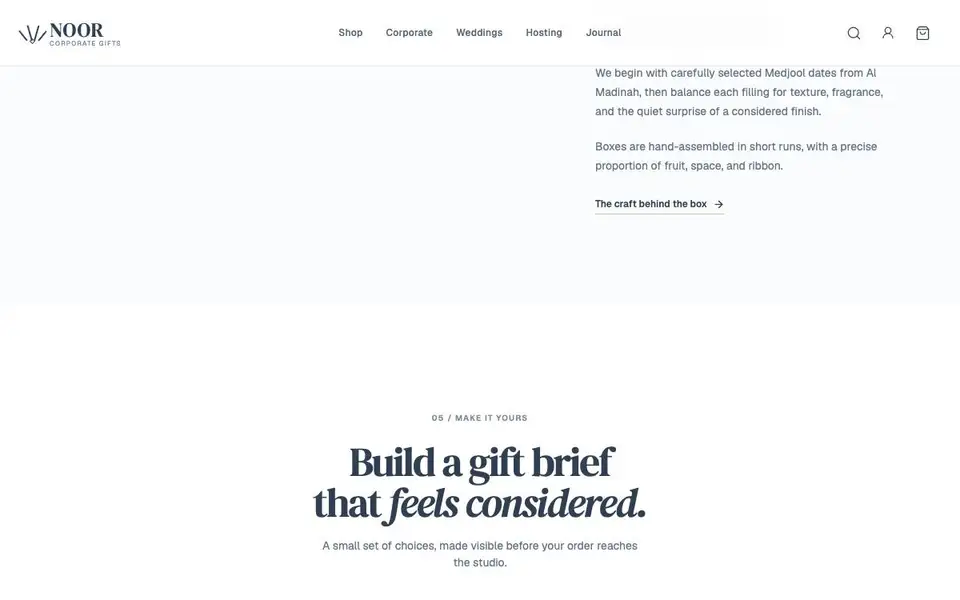 Noor Corporate Gifts interior page and content preview