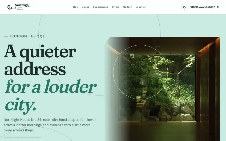 Northlight House — Boutique City Hotel website screenshot