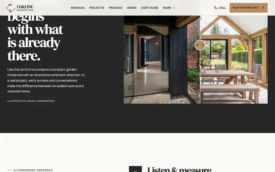 Oakline Renovations interior page and content preview