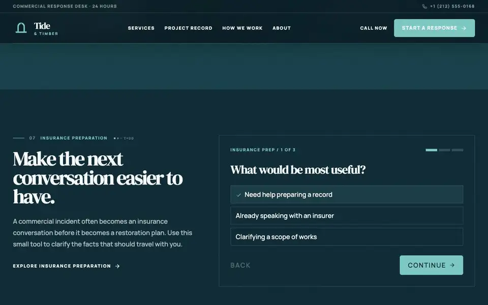 Tide & Timber Restoration interior page and content preview