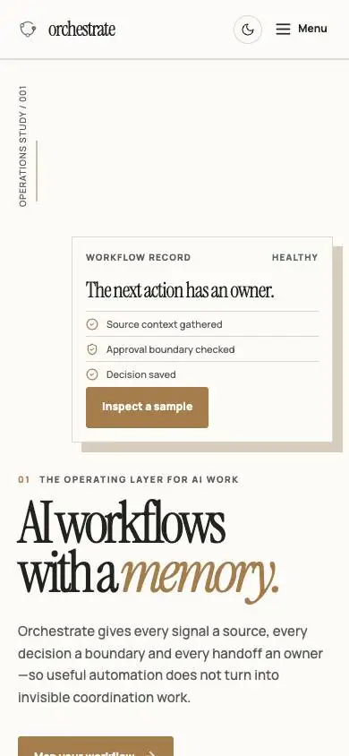 Orchestrate — AI Workflow SaaS Website mobile website preview