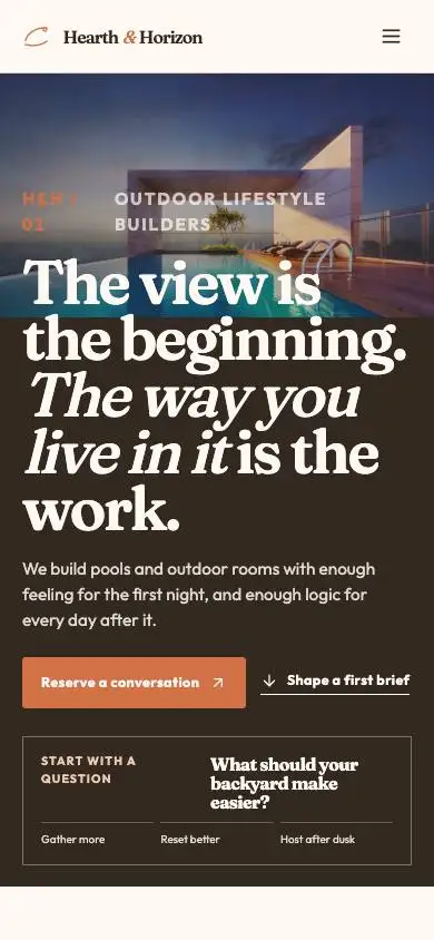 Hearth & Horizon — Outdoor Lifestyle Builder mobile website preview