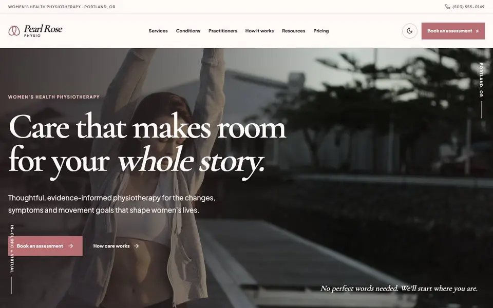 Pearl Rose Physio website screenshot