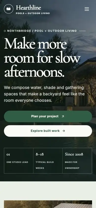 Hearthline Pools — Pool Configurator Experience mobile website preview