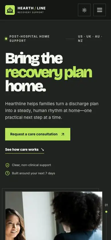 Hearthline Recovery — Post-Hospital Home Support mobile website preview
