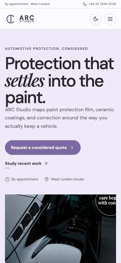 ARC Studio — PPF & Ceramic Care Website mobile website preview