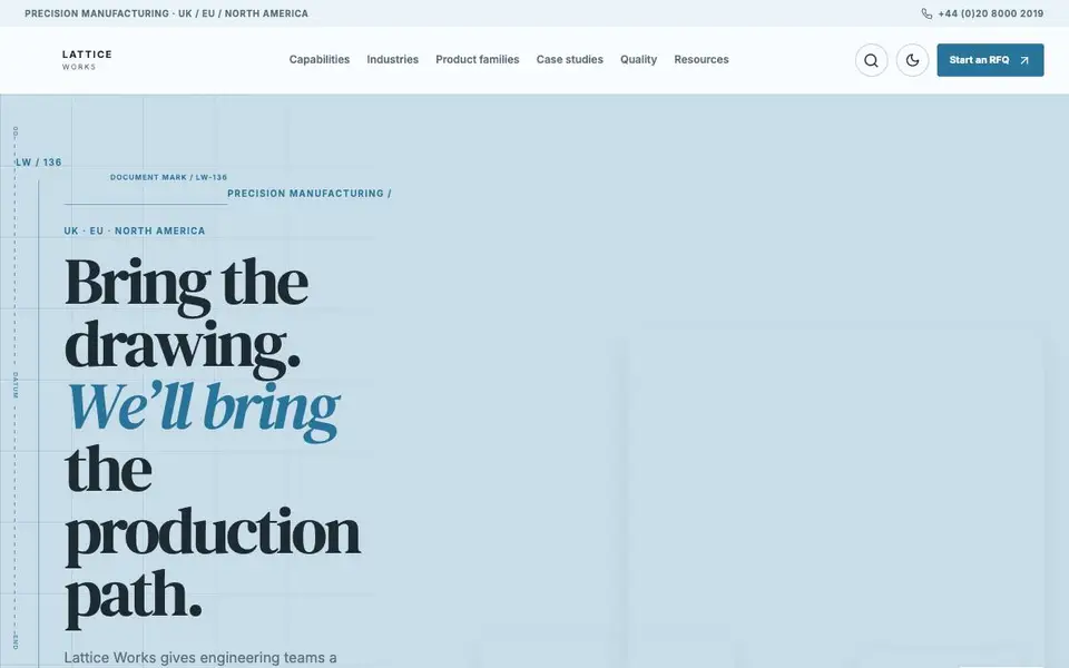 Lattice Works — Precision Manufacturing Studio website screenshot