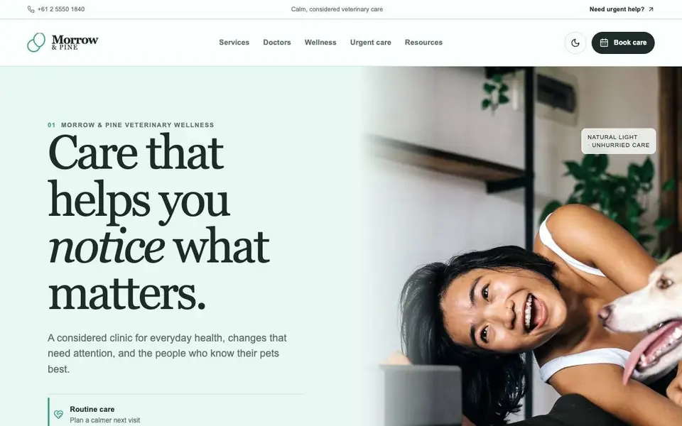 Morrow & Pine — Premium Pet Wellness website screenshot