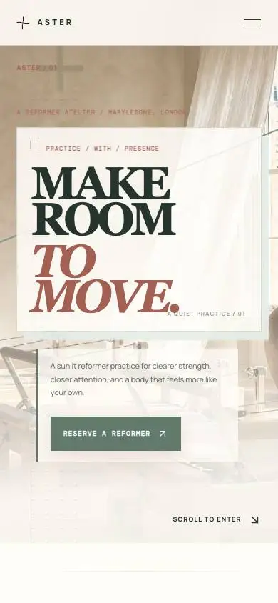 Aster Pilates Studio mobile website preview