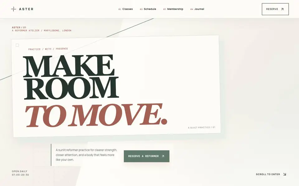 Aster Pilates Studio website preview