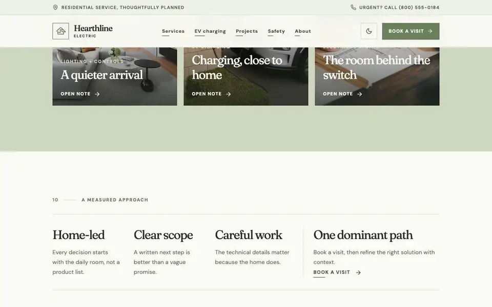 Hearthline Electric interior page and content preview