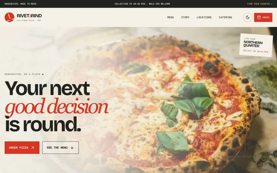 Rivet & Rind Pizza website screenshot