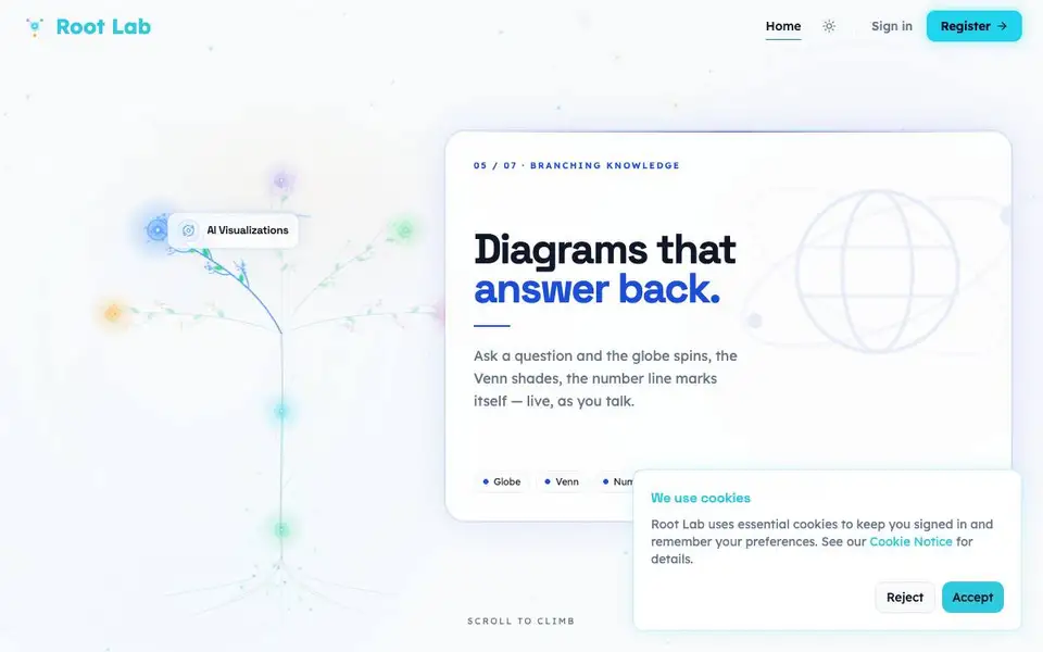 Root Lab interior page and content preview