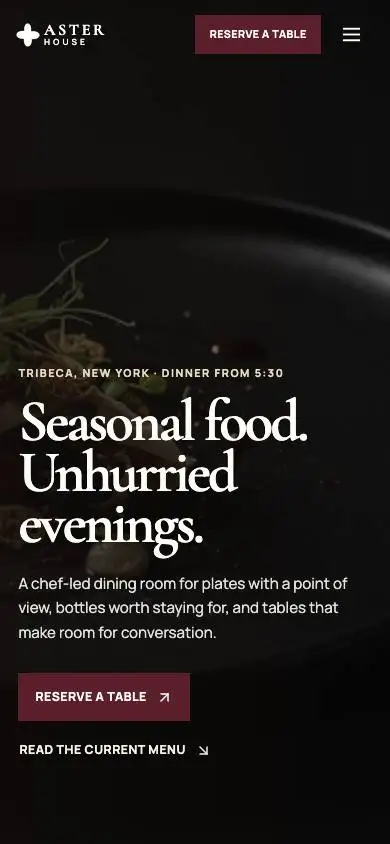 Aster House — Contemporary Fine Dining mobile website preview