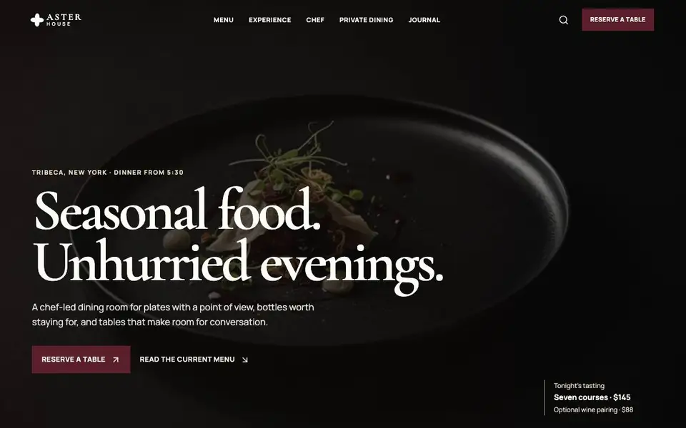 Aster House — Contemporary Fine Dining website preview