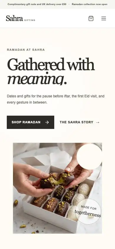 Sahra Gifting mobile website preview