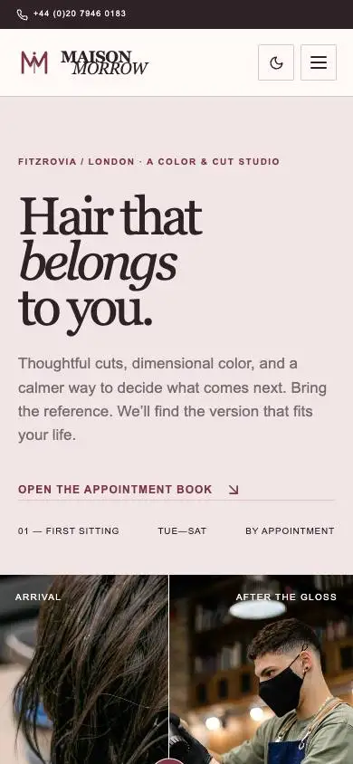 Maison Morrow — Luxury Hair Salon Website mobile website preview