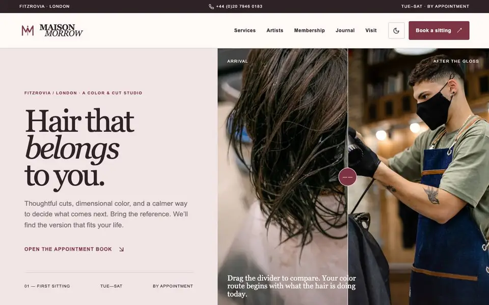 Maison Morrow — Luxury Hair Salon Website website screenshot