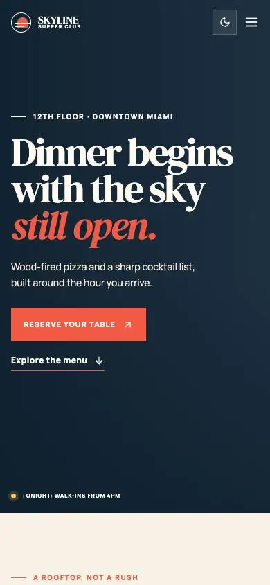 Skyline Supper Club mobile website preview