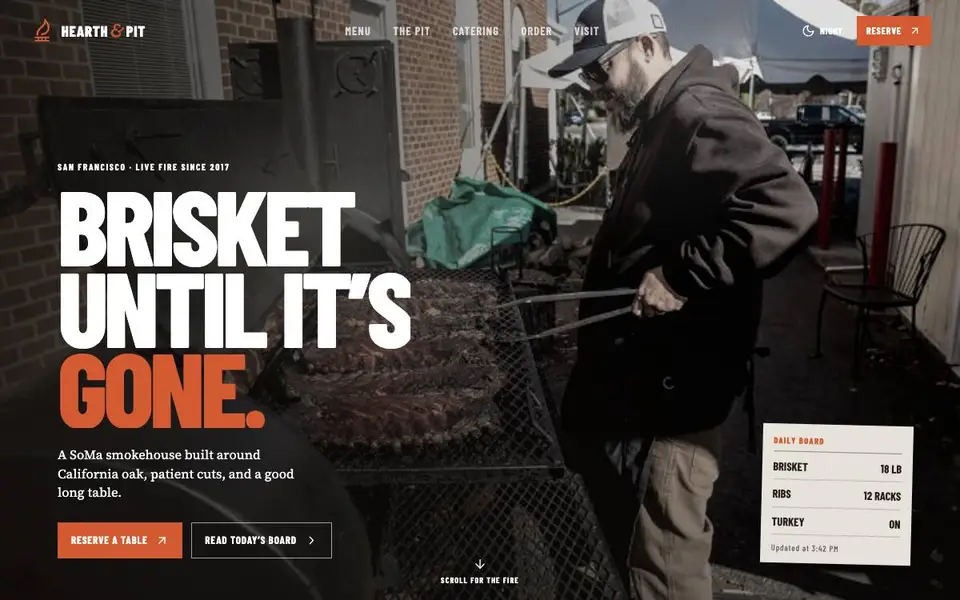 Hearth & Pit — Smokehouse BBQ website screenshot