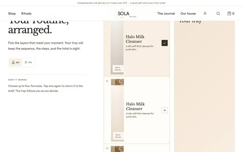 Sola Ritual interior page and content preview