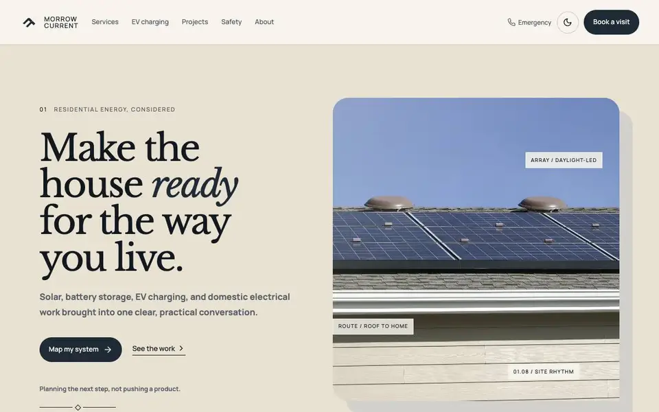 Morrow Current — Solar, Storage & Electrical website screenshot