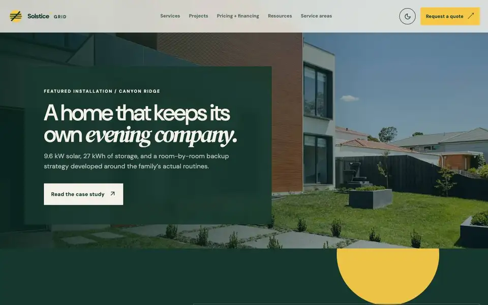 Solstice Grid — Solar + Home Battery Installer interior page and content preview