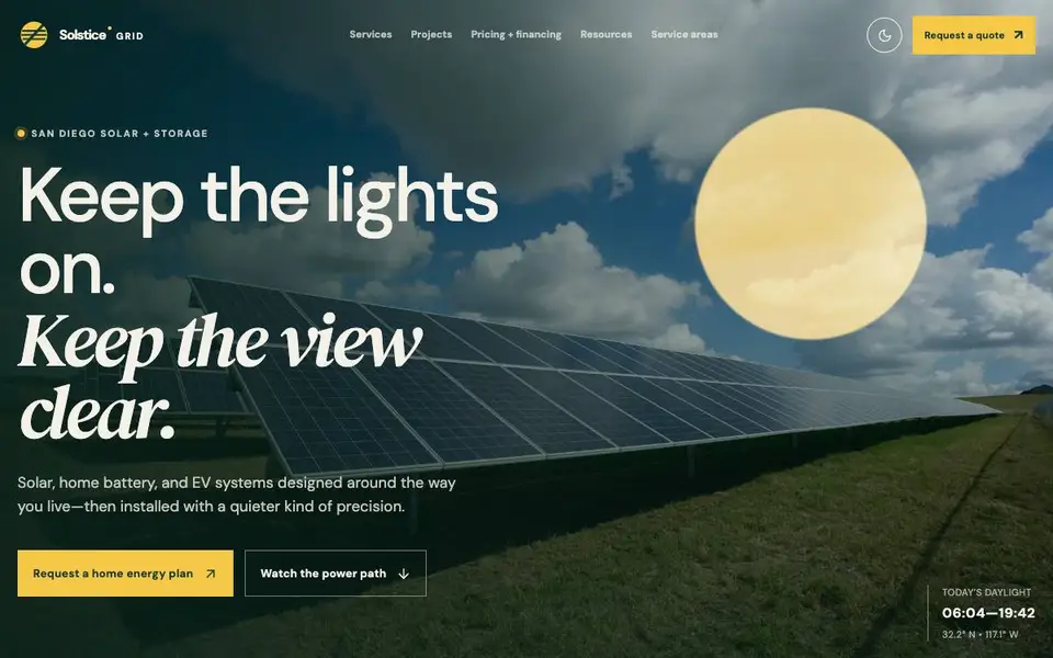 Solstice Grid — Solar + Home Battery Installer website screenshot
