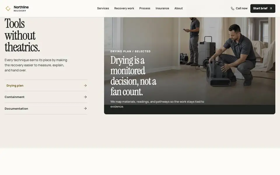 Northline Recovery — Storm Recovery Command interior page and content preview