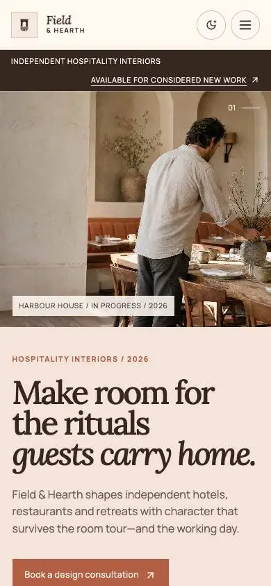 Field & Hearth — Hospitality Design Practice Website mobile website preview